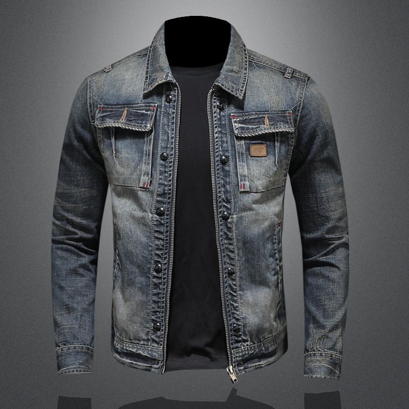 Men's Clothing Men's Slim Fit Denim Jacket Retro Vintage Korean Style Casual Coat With Comfortable Cotton Blend For Daily Wear (Blue, S-4XL)​_voghion.com