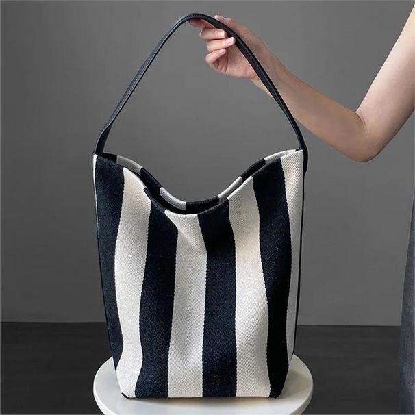 Striped Canvas Bucket Capacity Niche New 2025 Shoulder Large Women's Bags, Handbags_voghion.com