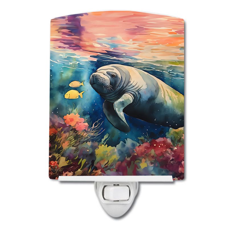 NEW Manatee Ceramic Night Light Compact, UL-Certified, Ideal for Bedroom, Bathroom, Nursery, Hallway, Kitchen, 6x4x3, Multicolor_voghion.com