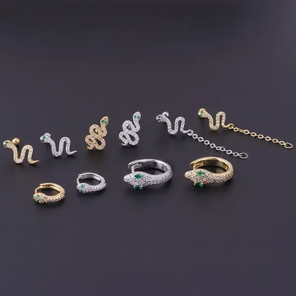 Piercing per naso, Miqiao, 1 paio, in acciaio inossidabile, moda, occhi verdi, zircone, sottile asta, serpente, osso dell'orecchio, fibbia_voghion.com