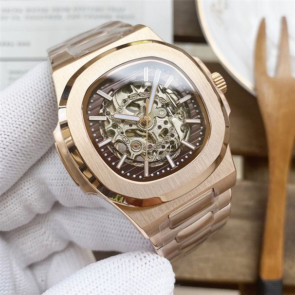 Meeste vabaaja Nautilus Hundred Hollow 3-nõelaline täisautomaatne mehaaniline terasrihmaga käekell_voghion.com