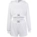 Damen texturéiert karéiert imitéiert zweedeeleg Kapuzen Sweatshirt Shorts Kostüm Hierscht Moud Casual Sport Oberbekleedung LG Fraen_voghion.com