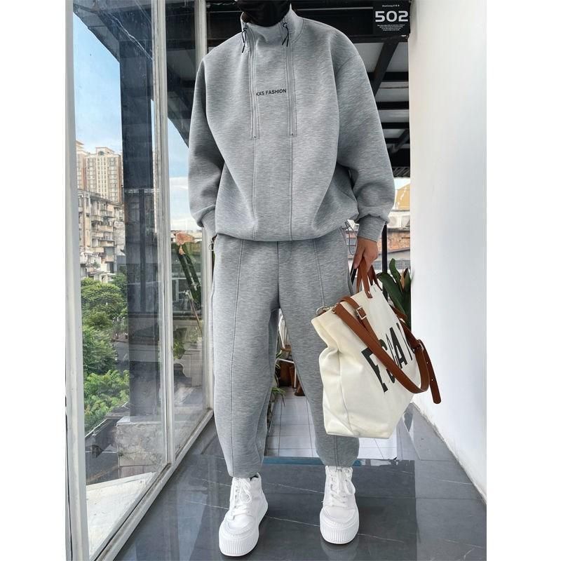 Men's Clothing A Set Of Men's Autumn And Winter Plus Velvet Thickened Fashion Sweater Suit Men's Loose Half Open Double Zipper Sportswear Trend_voghion.com