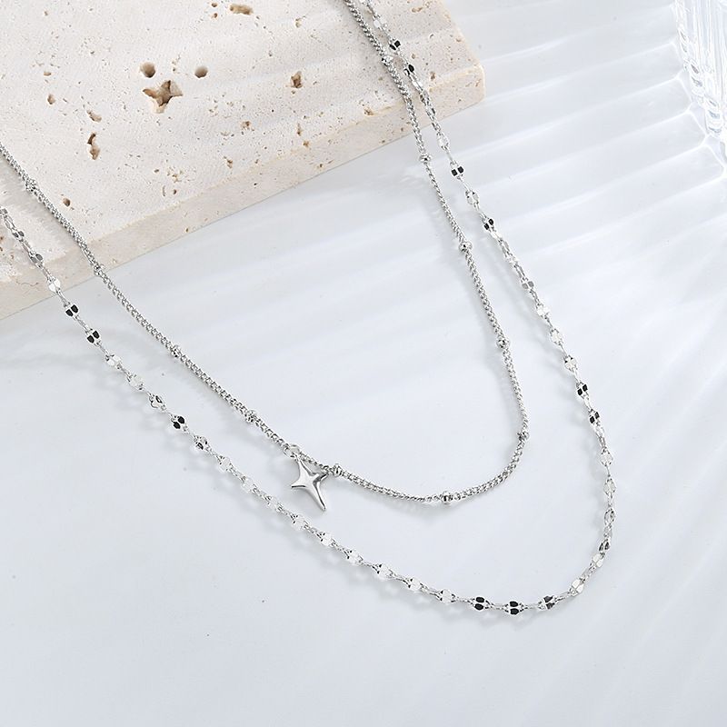 Sterling Venus Sier Glänzende Doppelschicht-Halskette für Frauen Temperament Mode Einfacher Schmuck Allgleiches_voghion.com