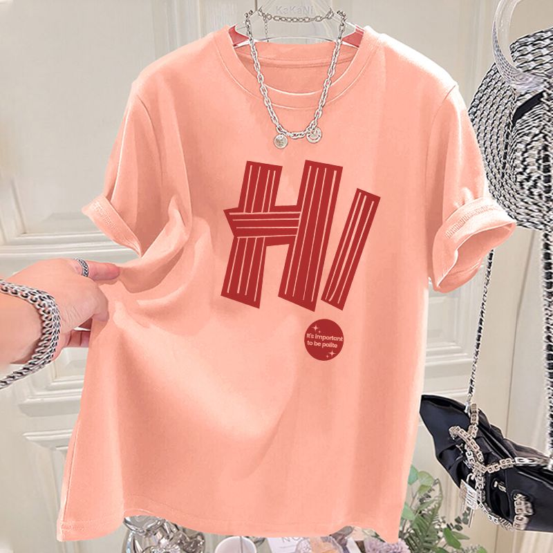 Women's summer new loose slimming fashion advanced sense all-match letter style top_voghion.com