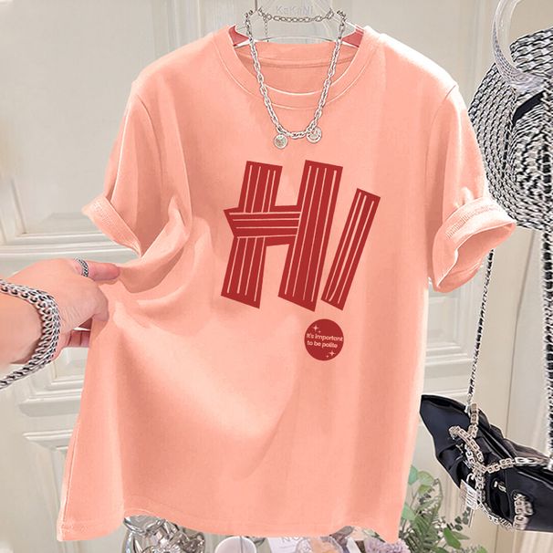 Women's summer new loose slimming fashion advanced sense all-match letter style top_voghion.com