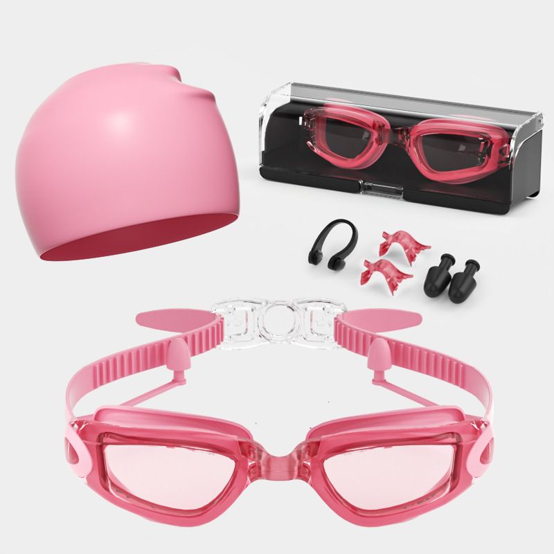 Adult Swimming Goggles HD Waterproof And Anti-fog Electroplating Swimming Glasses Silicone Swimming Cap Nose Clip Earplug Set_voghion.com