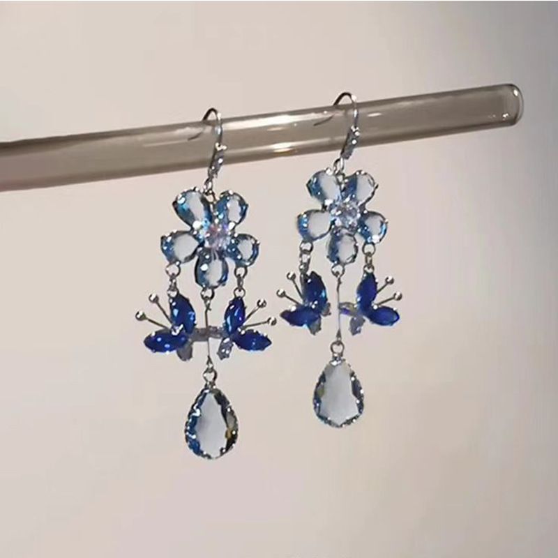 Coole blaue Schmetterlings-Zirkon-Ohrringe, Nischendesign, High-End, exquisiter, modischer, sanfter Damen-Ohrschmuck_voghion.com