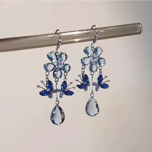 Coole blaue Schmetterlings-Zirkon-Ohrringe, Nischendesign, High-End, exquisiter, modischer, sanfter Damen-Ohrschmuck_voghion.com