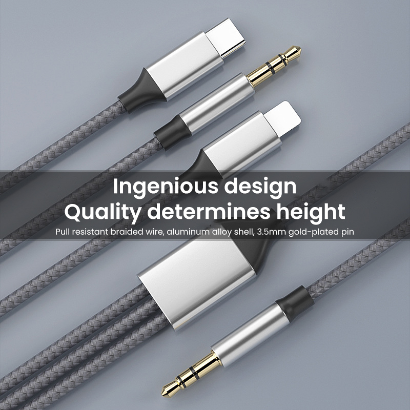3.5mm/8Pin/Type C 3-in-1 3.5mm jack auxiliary cable, suitable for iPhone, iPad, tablet, car speakers, headphon_voghion.com