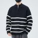 Halbhoher Reißverschluss-Streifenpullover für Herren im Herbst und Winter, einfacher und vielseitiger, modischer und locker sitzender Pullover-Strickpullover_voghion.com