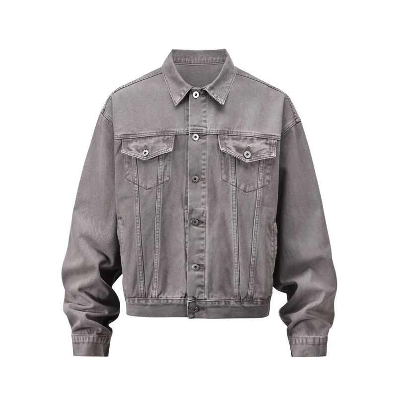 Veste courte basique en denim gris délavé américain, haut polyvalent de marque tendance, version coréenne_voghion.com