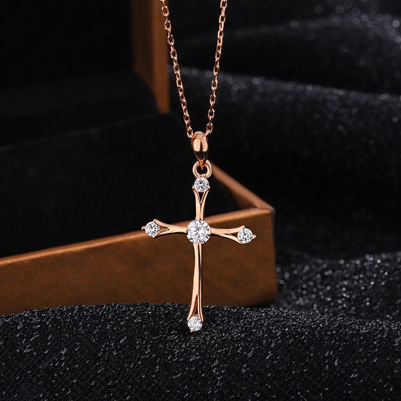 Collana con croce retrò in argento sterling 999 per donna, collana con catena lunga INS alla moda e versatile_voghion.com