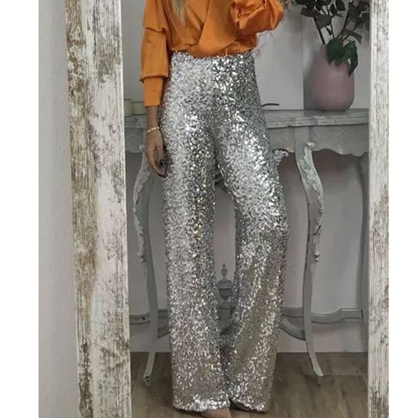Women's spring and summer new party sequined bell-bottom pants INS casual slim elastic multi-color bell-bottom pants_voghion.com