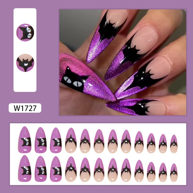 Nail art con armatura, unghie con pipistrello viola, pezzi di unghie rimovibili, toppa semplice per unghie_voghion.com