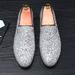 Fashion Designer Pointed Gold Silver Sequin Wedding Leather Shoes For Mens Casual Loafers Business Formal Dress Zapatos Hombre_voghion.com