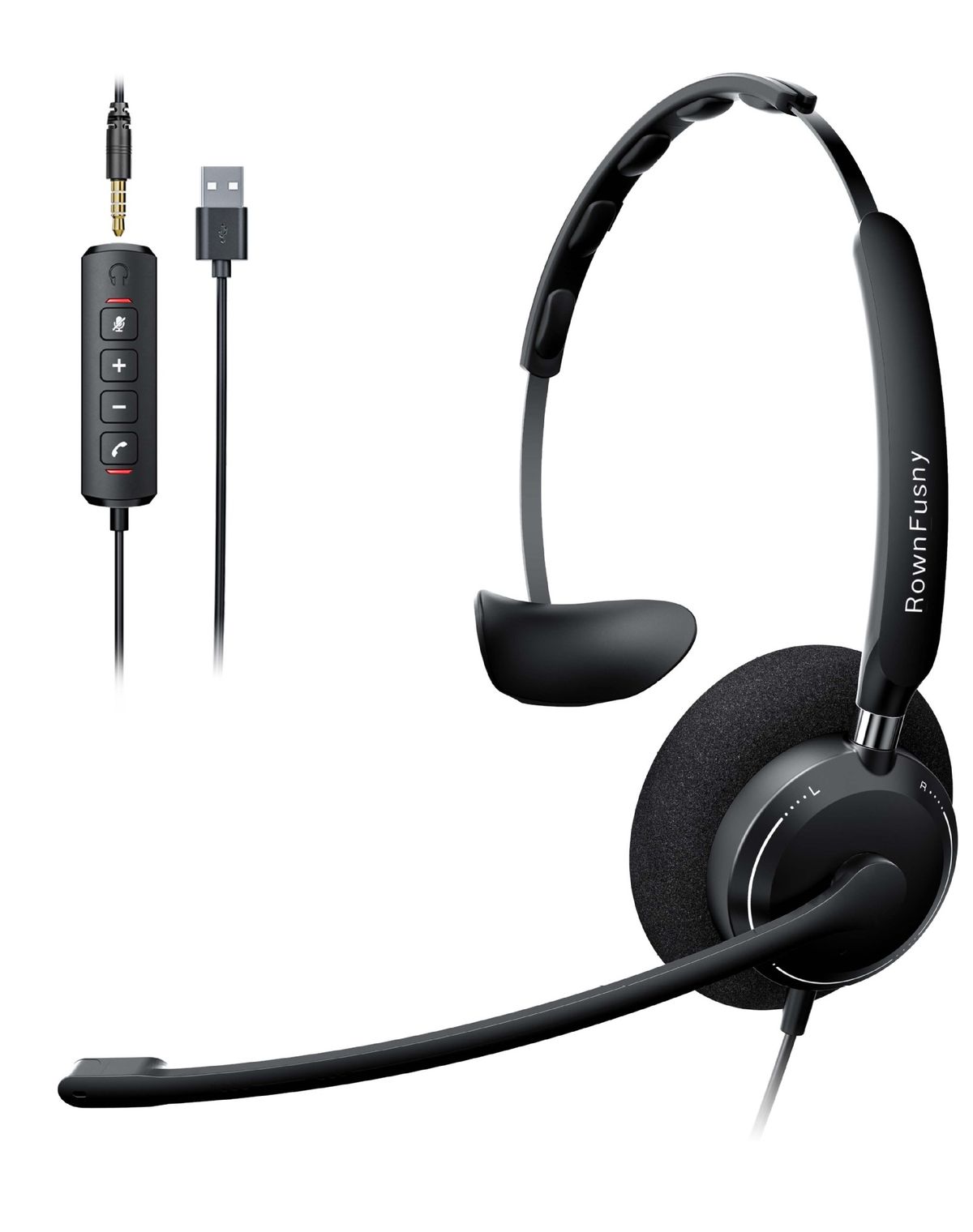 Professionelles USB-Headset mit einem Ohr, geräuschunterdrückendem Mikrofon, leichtem Design für hohen Tragekomfort auch bei längerem Gebrauch, ideal für Callcenter und Büros_voghion.com