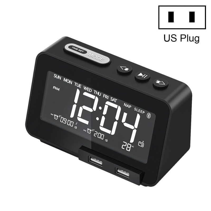 K5 Wireless Bluetooth Speaker Desktop Alarm Clock Radio, Specification: US Plug(Black)_voghion.com