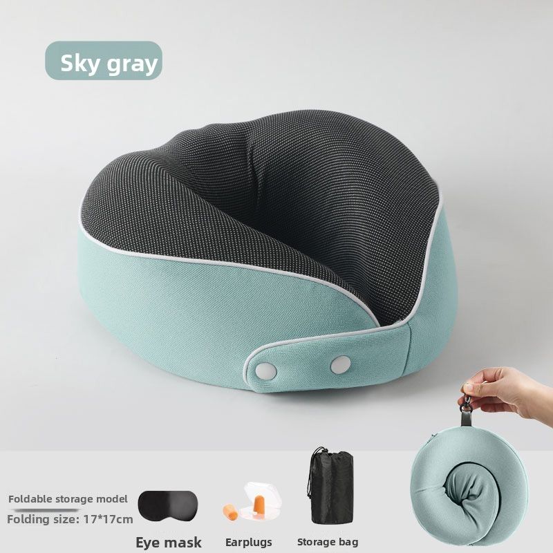 Almohada de viaje lavable con espuma viscoelástica en forma de U, portátil, para coche, avión y cuello sin calambres._voghion.com
