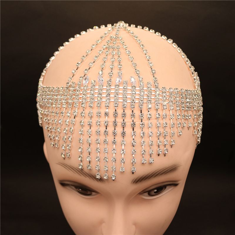 New tassel crystal headband with full diamond bridal hair runway hat chain, Hair chain_voghion.com