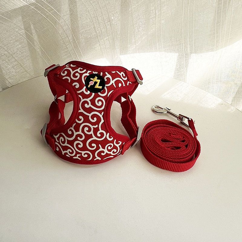 Japanse stijl Tang Grass patroon Sakura kat Corgi Shiba Inu harnas vest borstband kleine hondenriem_voghion.com