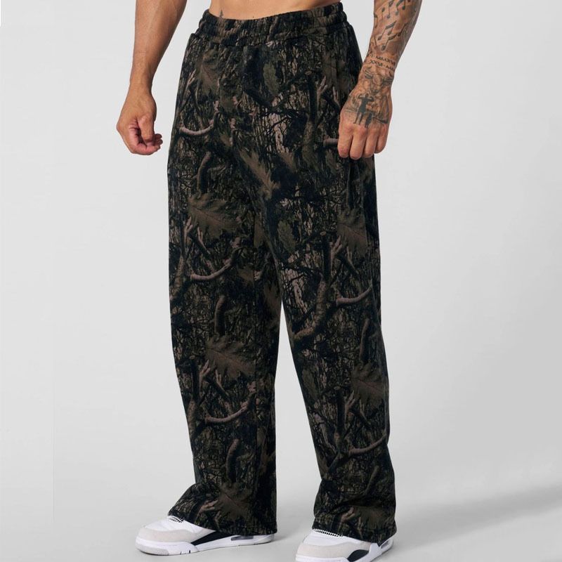 Meeste rõivad spordipüksid laiad jalad sirged vabaaja püksid fitness lahtised trükitud kamuflaaž jooksupükste mehed_voghion.com