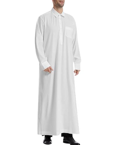 Men's Kaftan Long Sleeve Thobe Button Down Islamic Robe_voghion.com
