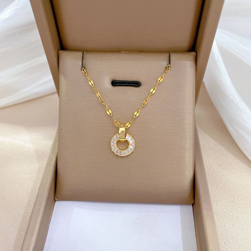[Aço titânio] Conjunto de brincos de círculo de diamante completo com micro incrustações de luxo leves e brincos de banquete de estilo personalizado e_voghion.com