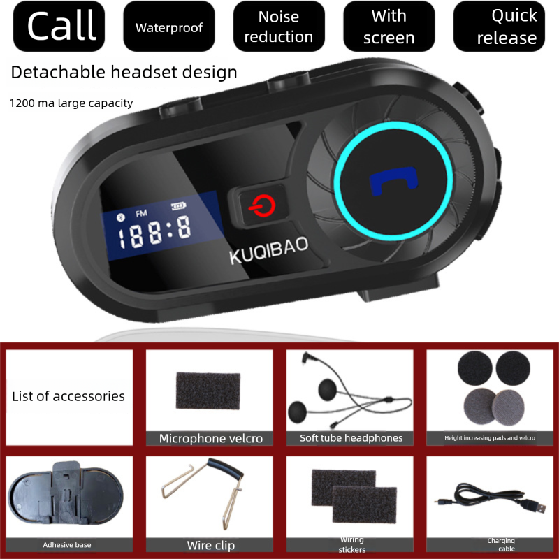 Zestaw słuchawkowy Bluetooth Cool Riding Treasure do motocykla z ekranem, pełny i półkask, długa żywotność baterii, wodoodporny_voghion.com