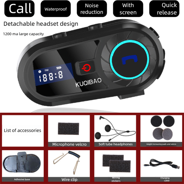 Zestaw słuchawkowy Bluetooth Cool Riding Treasure do motocykla z ekranem, pełny i półkask, długa żywotność baterii, wodoodporny_voghion.com