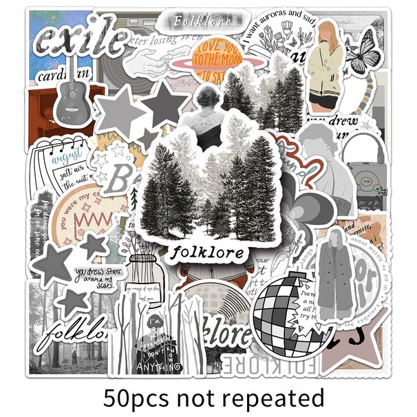 50 Taylor-Alben Folklore-Graffiti-Aufkleber, personalisierte heißer Verkauf von Sternen, die die Dekoration für Handys umgeben_voghion.com