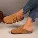 Women's Genuine Leather Slip-On Shoes - Comfortable Cork Sole Loafers With Hidden Wedge, Casual Closed-Toe Mules For Everyday Wear_voghion.com
