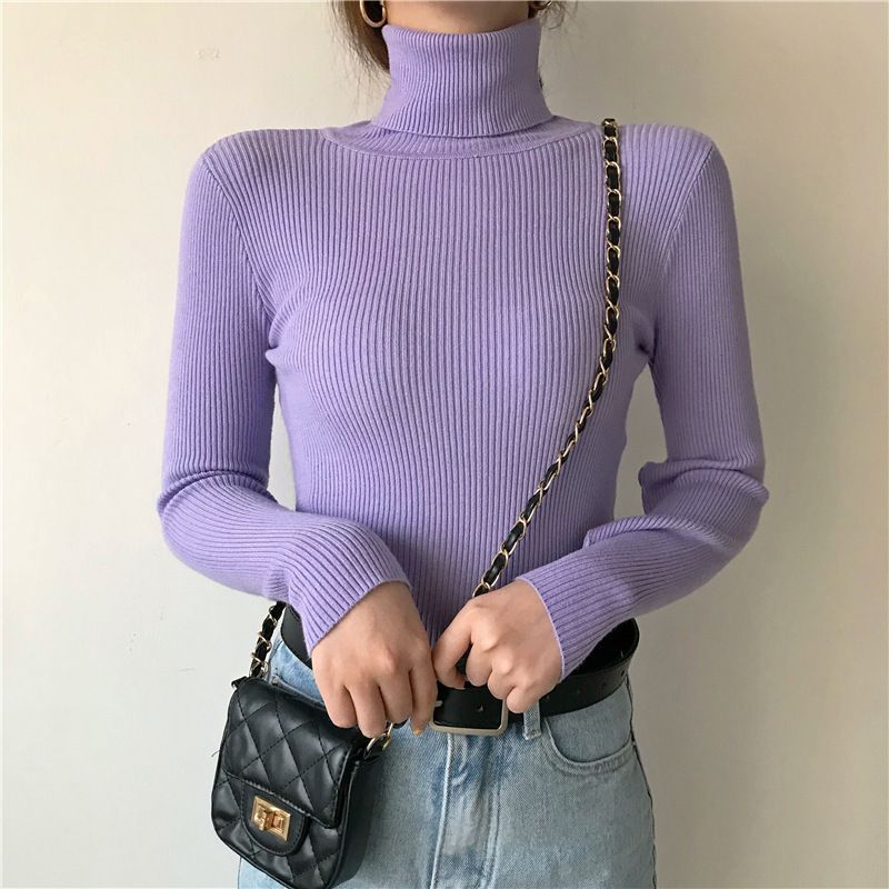 Col roulé à manches longues pour femmes avec petite chemise, pull à la mode_voghion.com