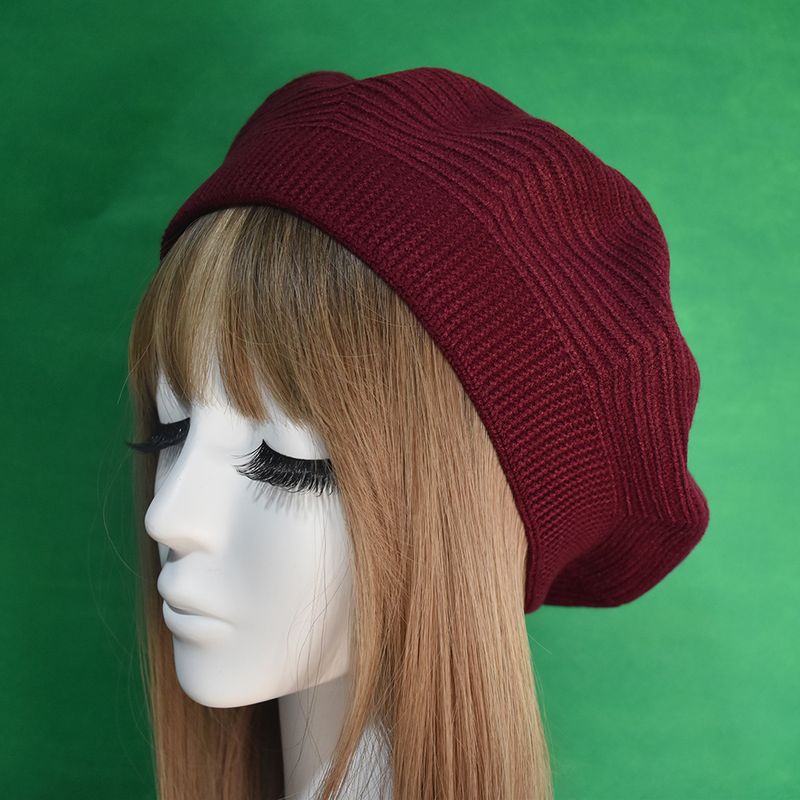 New Arrivals New Women blue Beige Fashion Solid Color Wool Knitted Berets With Ladies Beanie Beret cap Winter warm stripe beret hat_voghion.com