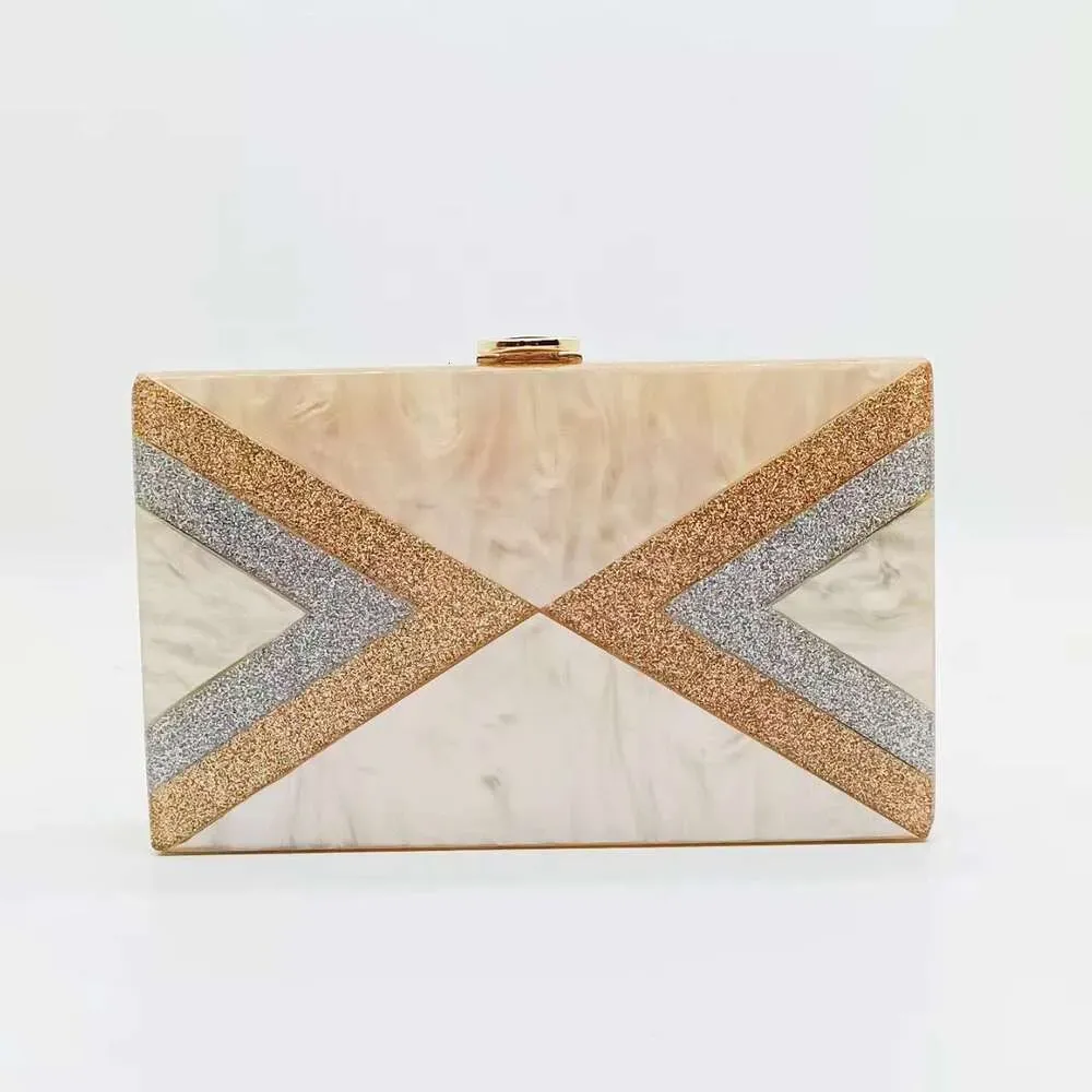 Neue, einseitig schulterfreie Umhängetasche aus Acryl für Damen mit geometrischem Patchwork-Muster und Perlenmuster – ideal für Abendveranstaltungen, Partys und Hochzeiten._voghion.com