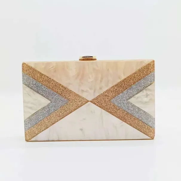 Neue, einseitig schulterfreie Umhängetasche aus Acryl für Damen mit geometrischem Patchwork-Muster und Perlenmuster – ideal für Abendveranstaltungen, Partys und Hochzeiten._voghion.com