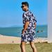 Blumen Kurzarmanzug Hawaiianischer Strand lockerer Urlaubsanzug Hemd Shorts zweiteiliges Set für Herren_voghion.com