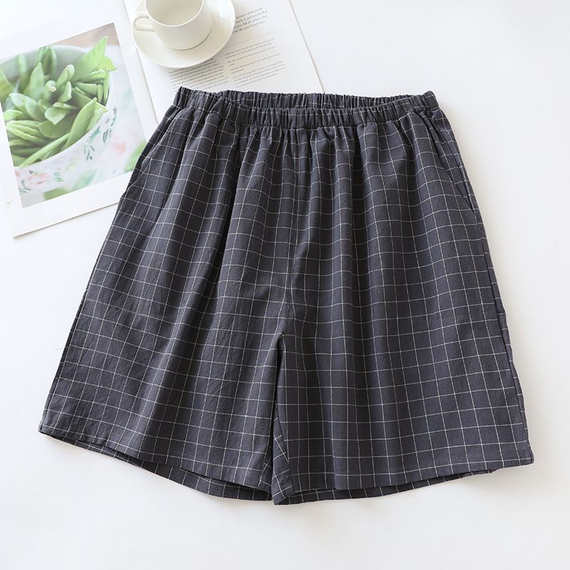 Pantalones cortos a cuadros para hombre | Pijamas holgados de algodón puro para primavera, verano y otoño, imprescindibles para el hogar._voghion.com