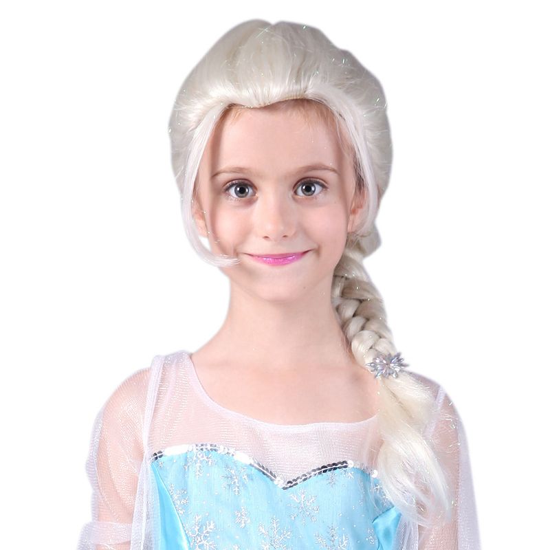 Børnenes dag Halloween julepige præstation cos prinsesse sølv hår flettet langt krøllet hår_voghion.com