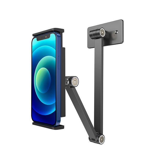 Garās rokas sienas stiprinājuma planšetdatora statīvs, vairāku leņķu regulējams trīs vārpstu dizaina alumīnija mobilā tālruņa sienas stiprinājuma turētājs iPhone iPad_voghion.com