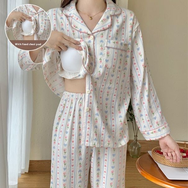 2024 Yeni Bulut Pamuklu Pijama Kadın İlkbahar ve Sonbahar Karikatür Kore Baskısı Uzun Kollu İki Parça İnternet Ünlüsü_voghion.com