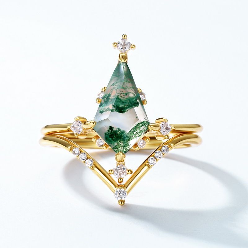 Anello combinato muschio verde S925 argento personalità unica anello erba acqua agata luce lusso_voghion.com
