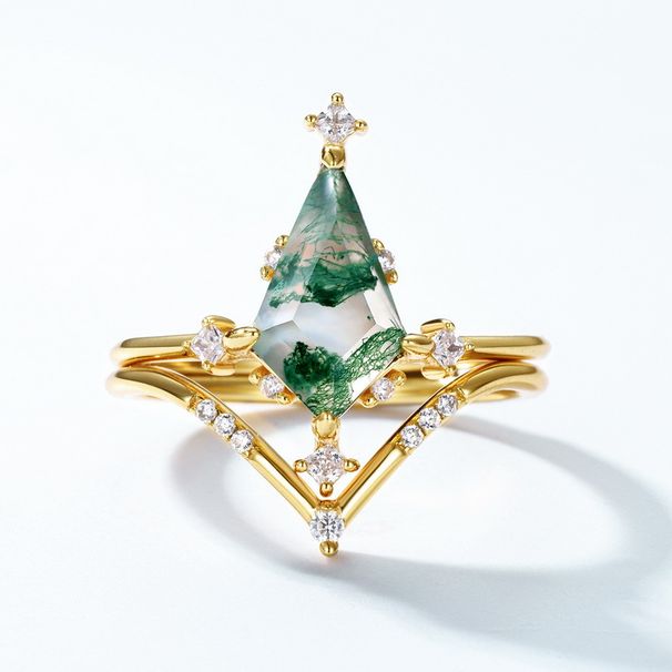 Anello combinato muschio verde S925 argento personalità unica anello erba acqua agata luce lusso_voghion.com