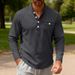 Maglia Henley da uomo in twill pesante - Maniche lunghe con collo alto, strato di base per autunno e inverno (blu tibetano, nero, albicocca, grigio scuro, bianco)_voghion.com