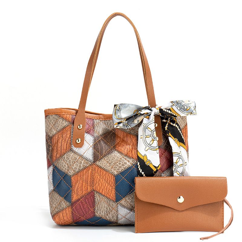 Women's New Quilted Print Tote Bag Set - Women's Shoulder Bag With Detachable Wallet & Scarf (Multiple Colors)​​_voghion.com