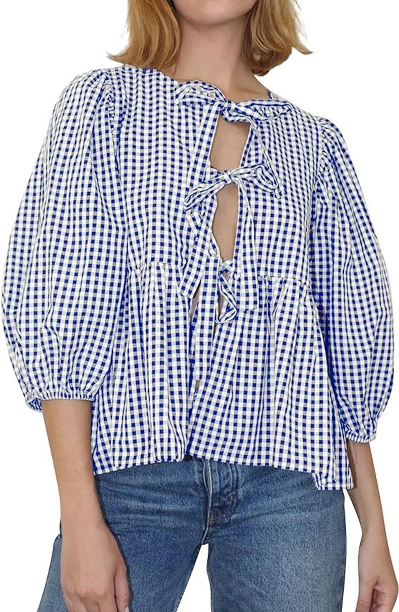 Women's Clothing Tie Front Top Leopard Print Ruffle Babydoll Top 3/4 Length Puff Sleeves_voghion.com