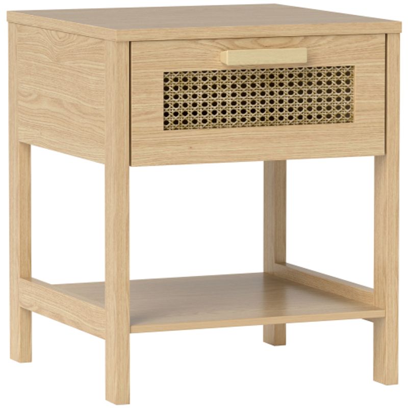 HOMCOM Nachttisch Nachtschrank Beistelltisch Natürlicher Nachtkommode Mit Schublade Offenen Ablage Rattan-Design Natur 40 X 40 X 48,4 Cm_voghion.com