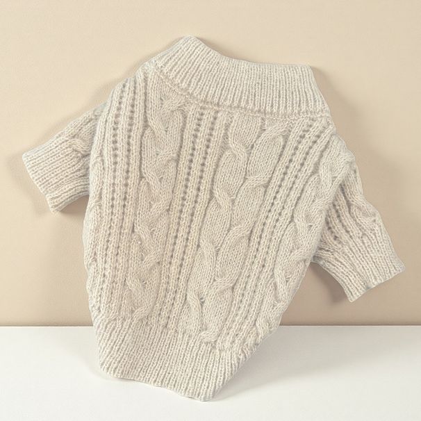 Herbst Winter Mode Pullover Hund Warme Kleidung Einfarbig Zopfmuster Pullover Nette Haustier Bekleidung_voghion.com