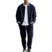 Autumn Winter American Style Stand Collar Baseball Jacket With Fleece Lined Pants Loose Fit Men's Sports Suit_voghion.com