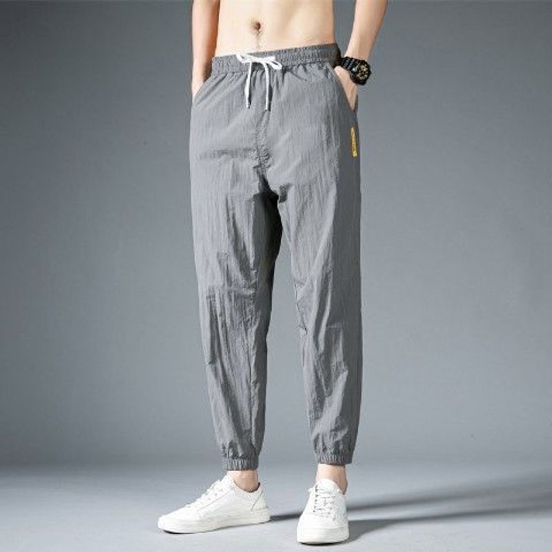 Men's Clothing Pants Men's Summer Thin Loose All match Casual Pants Ice Silk Quick drying Sports Pants Large Size Cuffed Pants_voghion.com